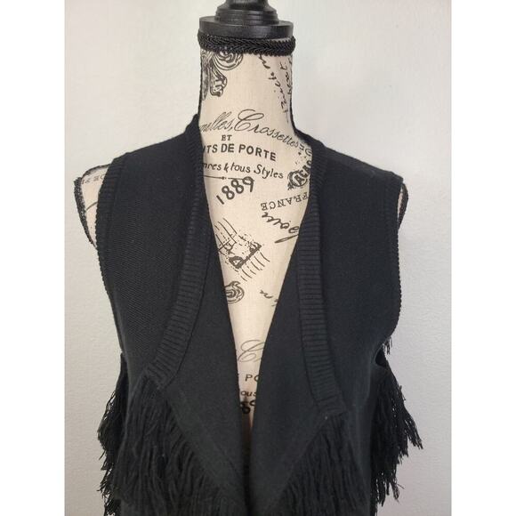 Kobi Halperin Brielle Fringe Sweater Knit Vest Womens Small Black - Picture 4 of 11